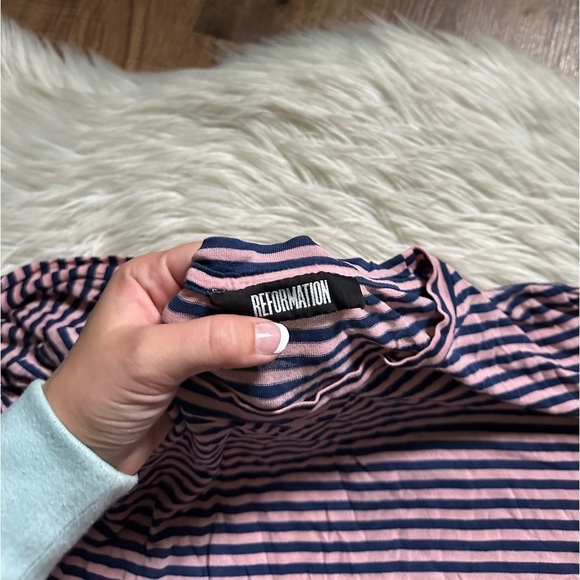 Reformation Striped Long Sleeve Tee in Black and Pink - Picture 4 of 5